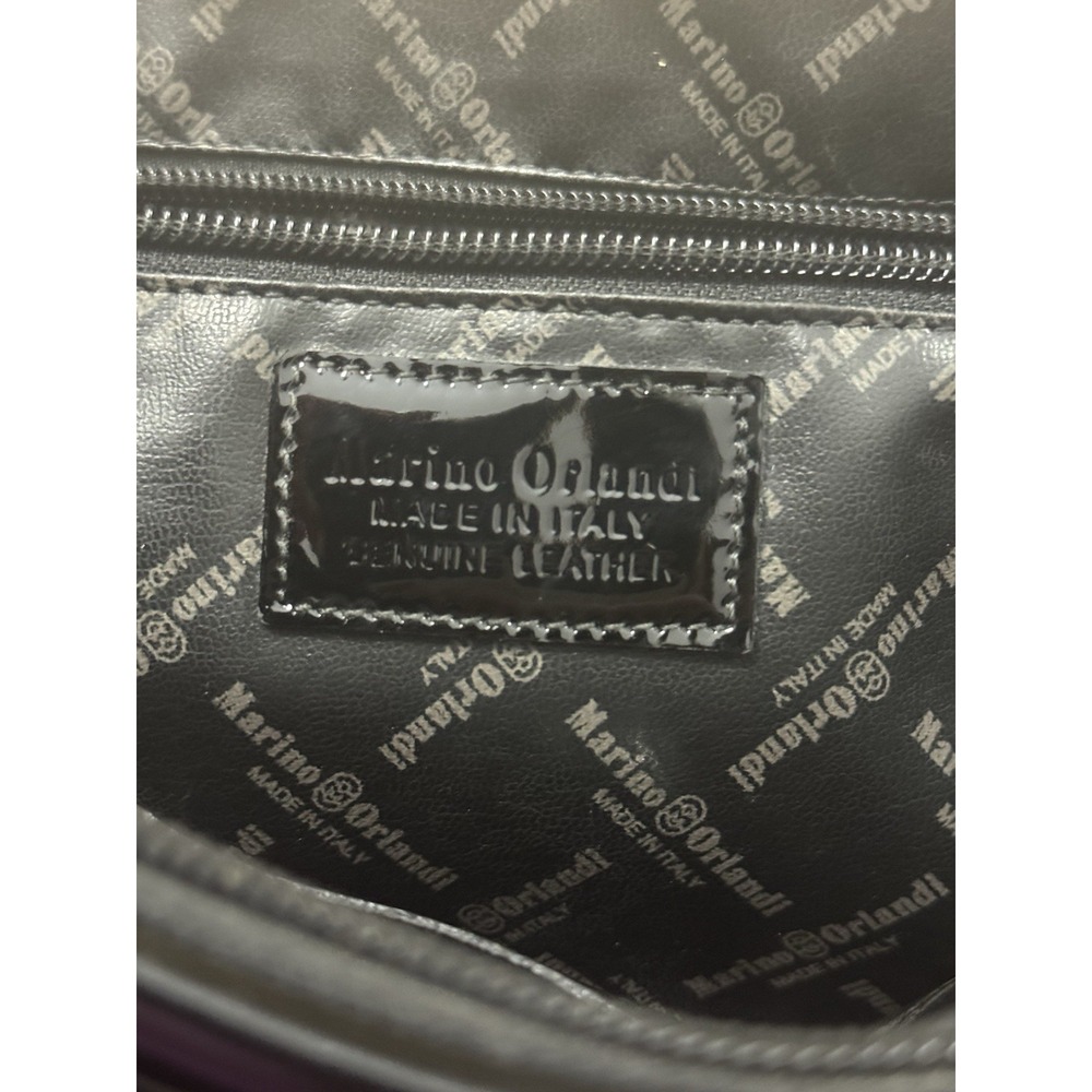 Marino Orlandi Black Patent Croc Embossed Leather Satchel Handbag Made in Italy - Picture 7 of 16